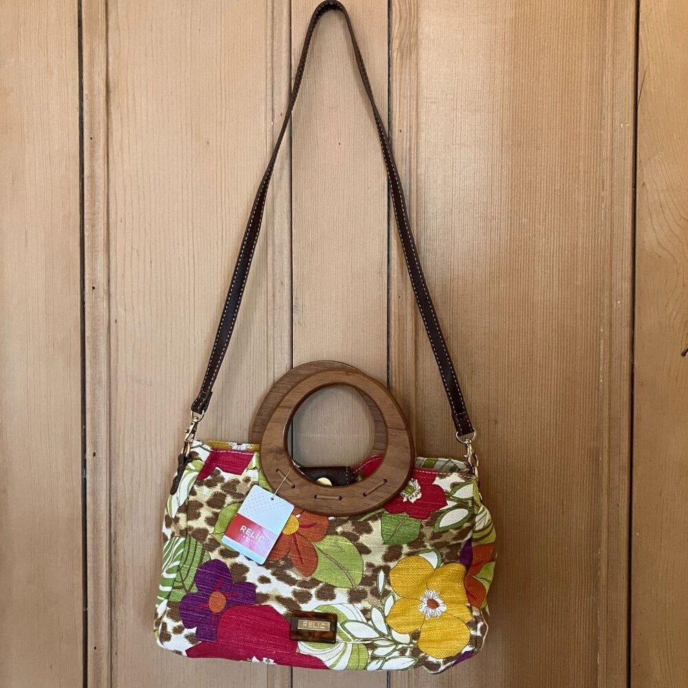 Relic Womens Bree Tropical Floral Circle Boho Crossbody Bag Medium Brown SP NWT